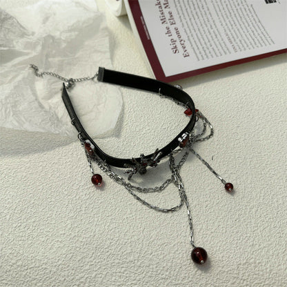 Red Wine Color Snake Pendant Spider Necklace Alloy Jewelry Asian Culture Sweet Hausofjb