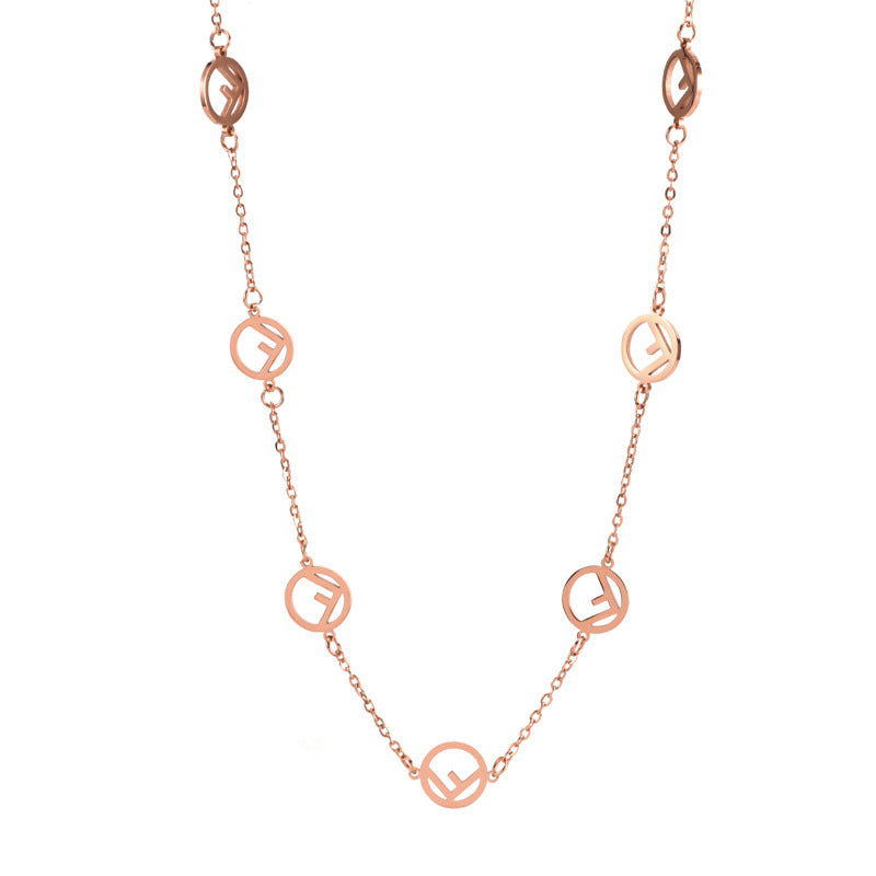 F Initial Titanium Necklace for Women Rose Gold and Gold Hausofjb