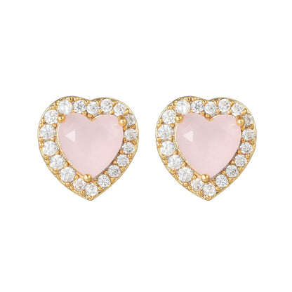 16 Pairs Pink Heart Stud Hoop Huggies Drop Earrings Set, 18K Gold Plated Stacking CZ & Pearl Designs, Planet Snowflake Moon Star | Cubic Zirconia