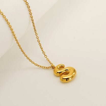 English Letter Necklace For Women Titanium Steel Bubble Glossy Finish Hausofjb