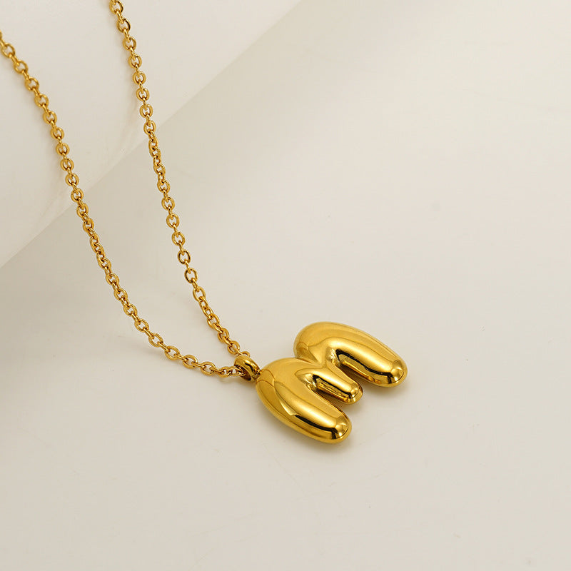 English Letter Necklace For Women Titanium Steel Bubble Glossy Finish Hausofjb