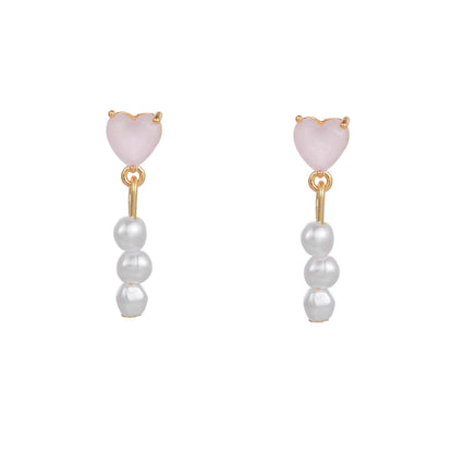 16 Pairs Pink Heart Stud Hoop Huggies Drop Earrings Set, 18K Gold Plated Stacking CZ & Pearl Designs, Planet Snowflake Moon Star | Cubic Zirconia