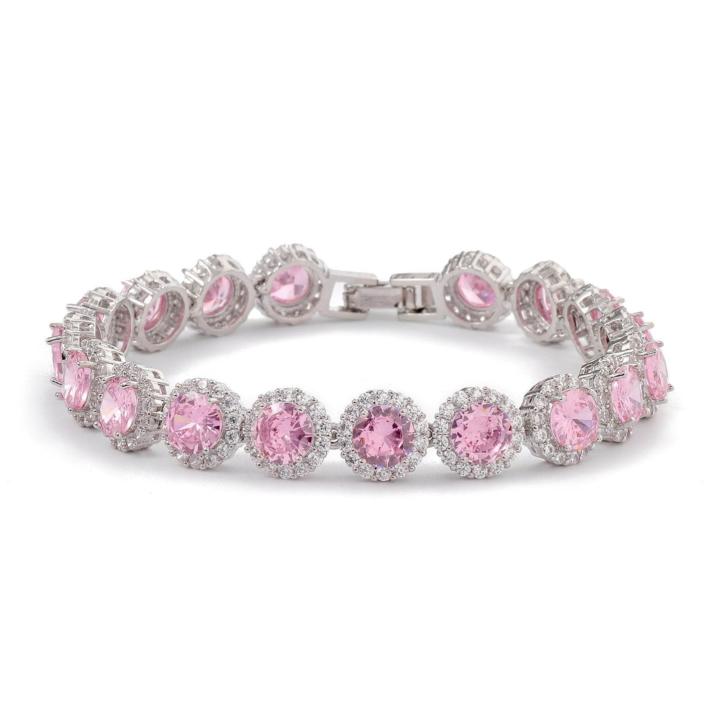 Dazzling Multicolor Cubic Zirconia Round Halo Chain Bracelet, Colored Gem Stones, Adjustable Design, and Unique Patterns