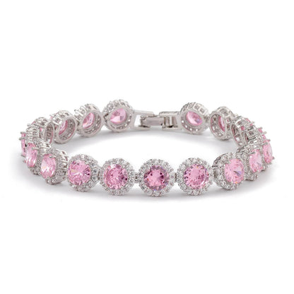 Dazzling Multicolor Cubic Zirconia Round Halo Chain Bracelet, Colored Gem Stones, Adjustable Design, and Unique Patterns