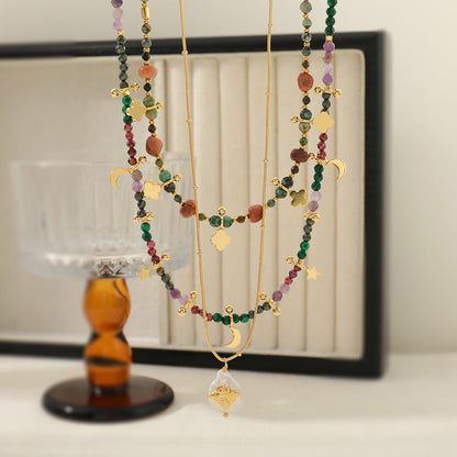 Women's Bohemian Four Leaf Clover Bead Copper Necklace Retro Style Hausofjb