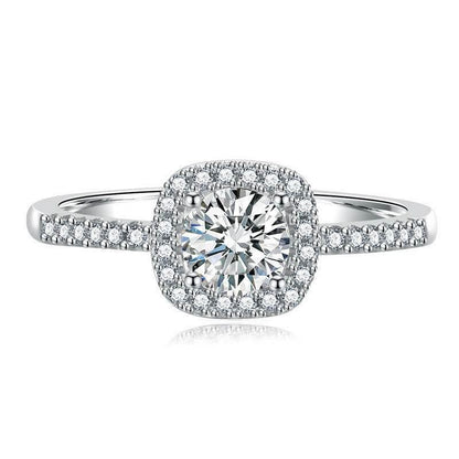S925 Multicolor Moissanite Cushion Halo Adjustable Rings with Pavé-Set Band & Square Accents, 0.5ct-2ct D-Grade VVS Certificate, 12 Vibrant Colors, Sterling Silver Jewelry