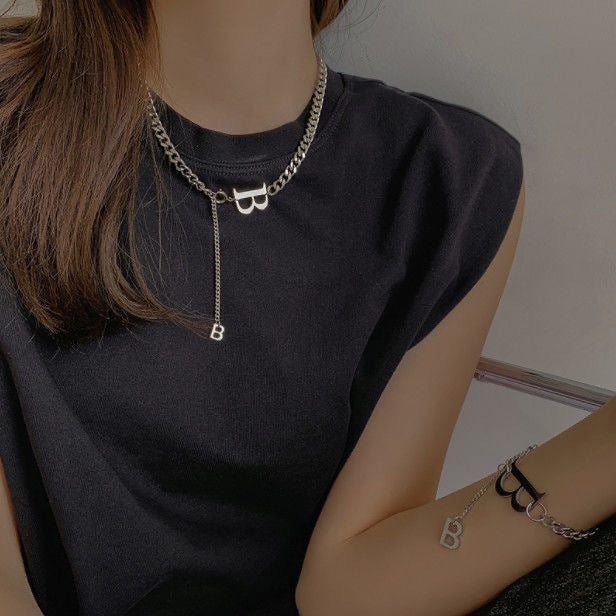 Personalized Titanium Steel Unisex Hip Hop Big Letter Necklace Hausofjb