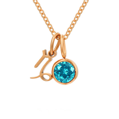 Birthstone Constellation Pendant Necklace For Women Titanium Steel Hausofjb