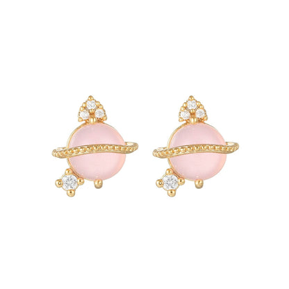 16 Pairs Pink Heart Stud Hoop Huggies Drop Earrings Set, 18K Gold Plated Stacking CZ & Pearl Designs, Planet Snowflake Moon Star | Cubic Zirconia