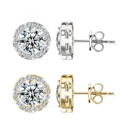 S925 Multicolor Moissanite Round Halo Stud Earrings with Threaded Needle, 8 Color Options, 0.1-3ct D-Grade VVS, Sterling Silver Jewelry for Men Women