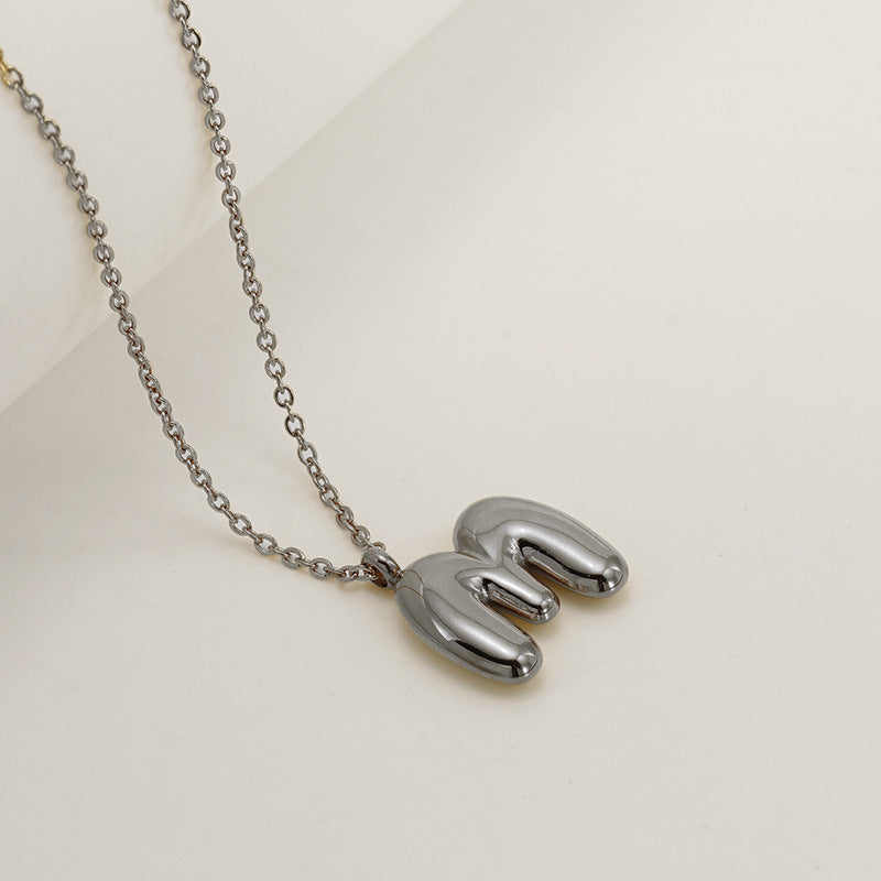 English Letter Necklace For Women Titanium Steel Bubble Glossy Finish Hausofjb