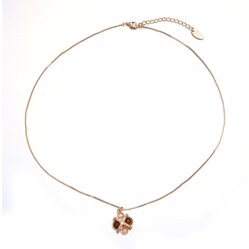 Malachite Electroplated Round Necklace Retro Fashion Jewelry Copper Zircon Hausofjb