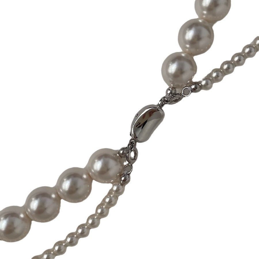 Removable Twin Pearl Necklace Titanium Steel Vintage Casual Style Japan Korea Hausofjb
