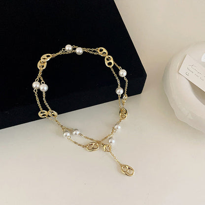 Womens Metal Pearl Design Necklace Niche Retro Minimalist Jewelry Hausofjb