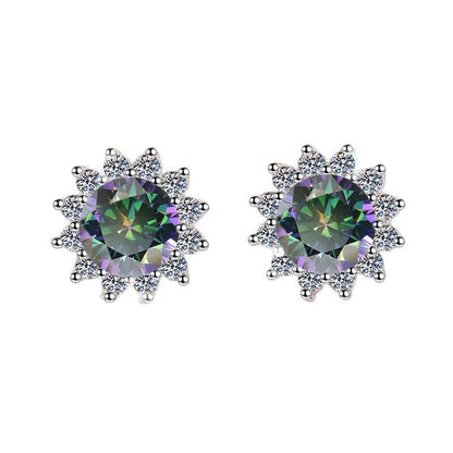 S925 Colorful Moissanite/CZ Sunflower Halo Stud Earrings, 12 Color 0.5ct D-Grade VVS Certificate, Hypoallergenic Sterling Silver Jewelry Gift