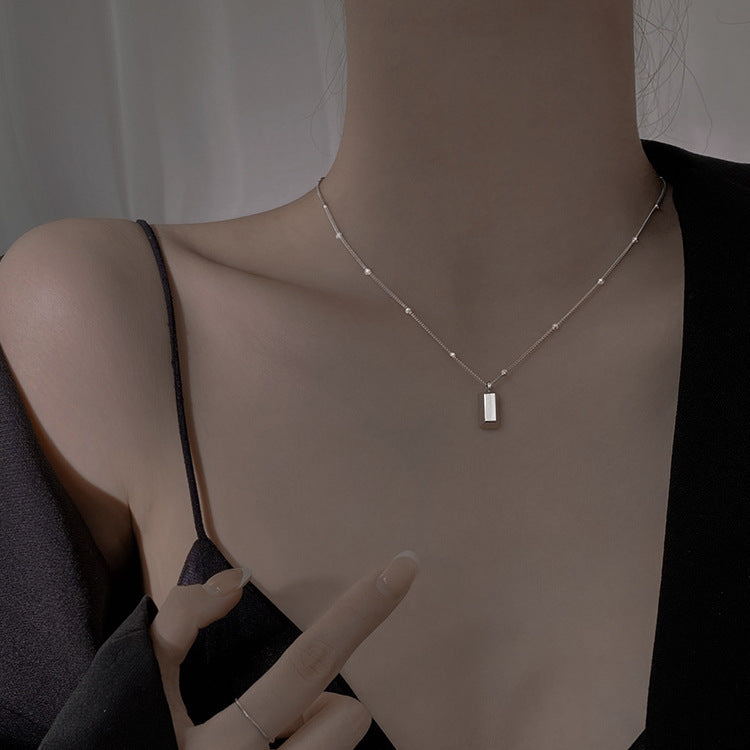Women's Gold Bar Necklace Square Pendant Korean Style Light Luxury Hausofjb