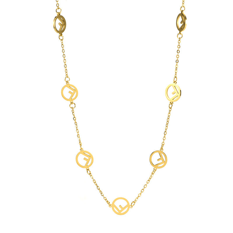F Initial Titanium Necklace for Women Rose Gold and Gold Hausofjb