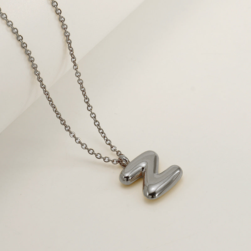 English Letter Necklace For Women Titanium Steel Bubble Glossy Finish Hausofjb