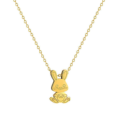 Movable Bunny Zodiac Necklace Titanium Steel for Women Hausofjb