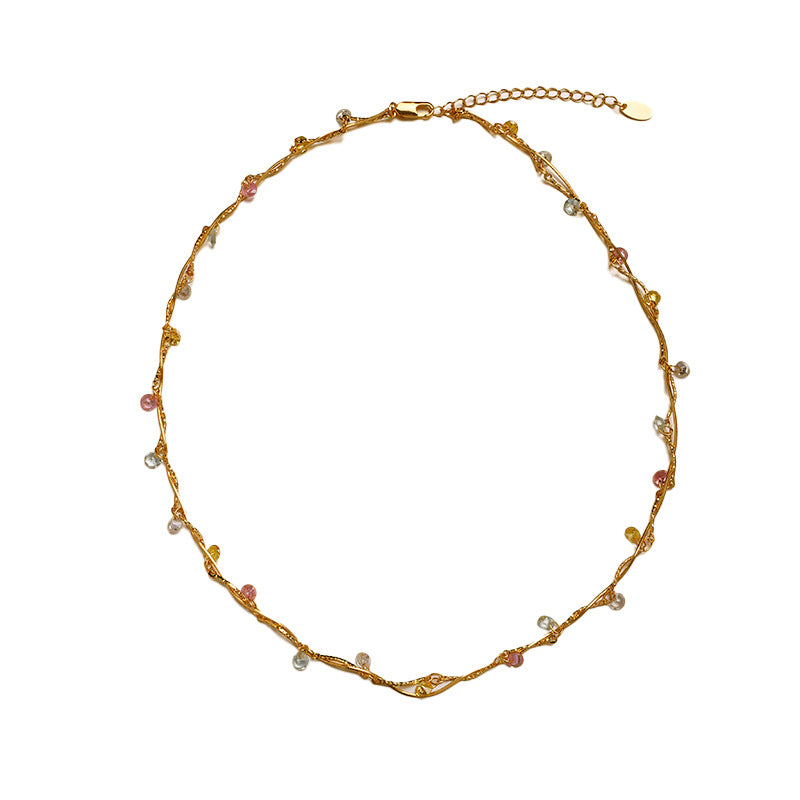 Malachite Electroplated Round Necklace Retro Fashion Jewelry Copper Zircon Hausofjb