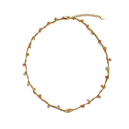 Malachite Electroplated Round Necklace Retro Fashion Jewelry Copper Zircon Hausofjb