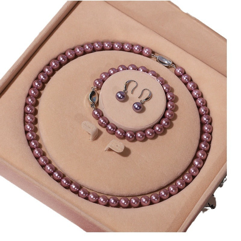 Purple Shell Pearl Necklace Natural Circle Pearls Jewelry European Style Hausofjb