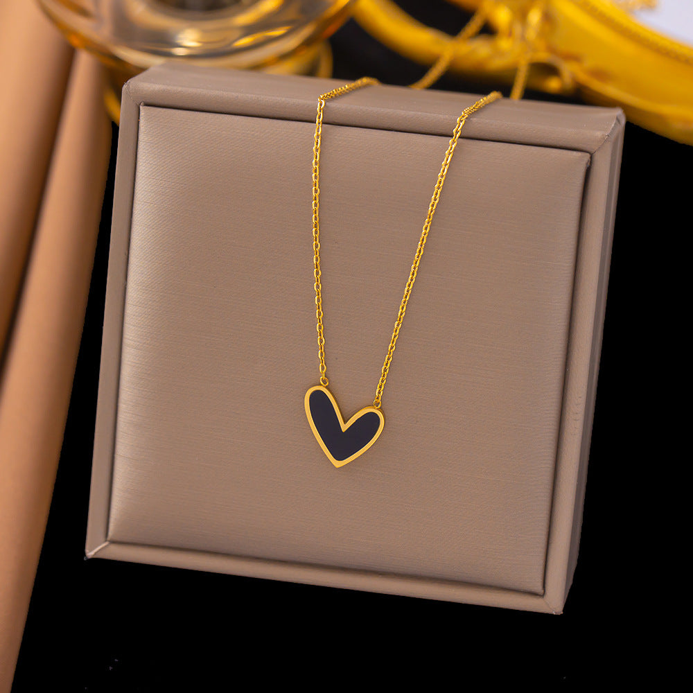 Titanium Steel Clavicle Necklace With Love Heart Pendant For Women Hausofjb