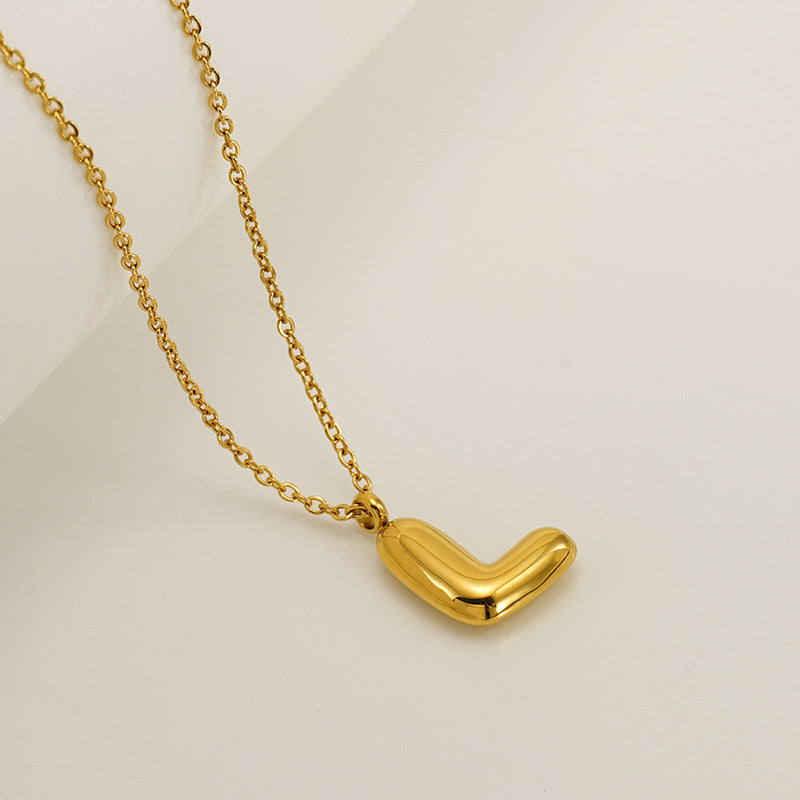 English Letter Necklace For Women Titanium Steel Bubble Glossy Finish Hausofjb