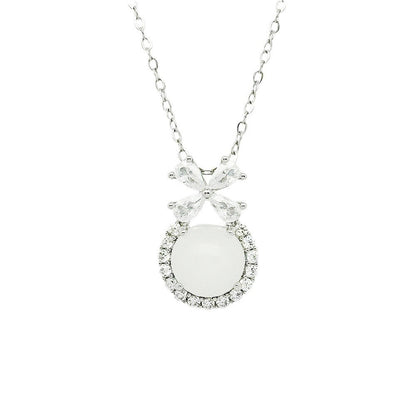 Women's White Chalcedony Titanium Steel Necklace Bow Design High Grade Classic Hausofjb