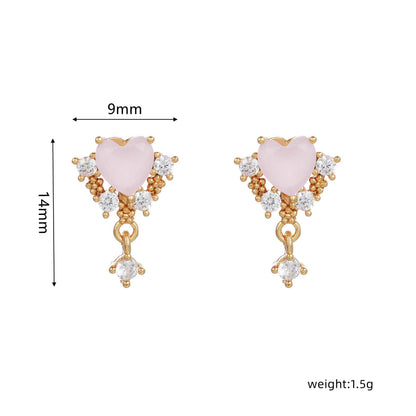 16 Pairs Pink Heart Stud Hoop Huggies Drop Earrings Set, 18K Gold Plated Stacking CZ & Pearl Designs, Planet Snowflake Moon Star | Cubic Zirconia