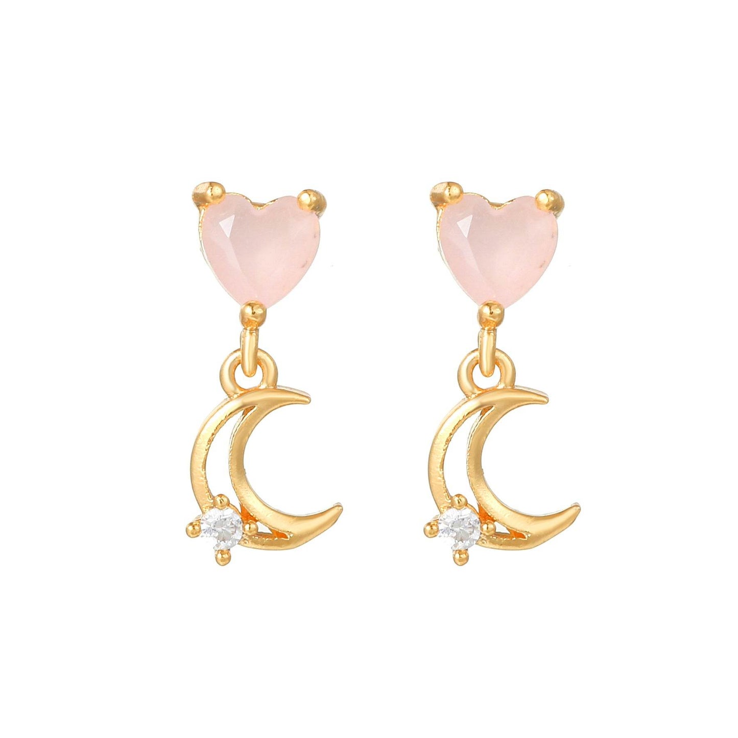 16 Pairs Pink Heart Stud Hoop Huggies Drop Earrings Set, 18K Gold Plated Stacking CZ & Pearl Designs, Planet Snowflake Moon Star | Cubic Zirconia
