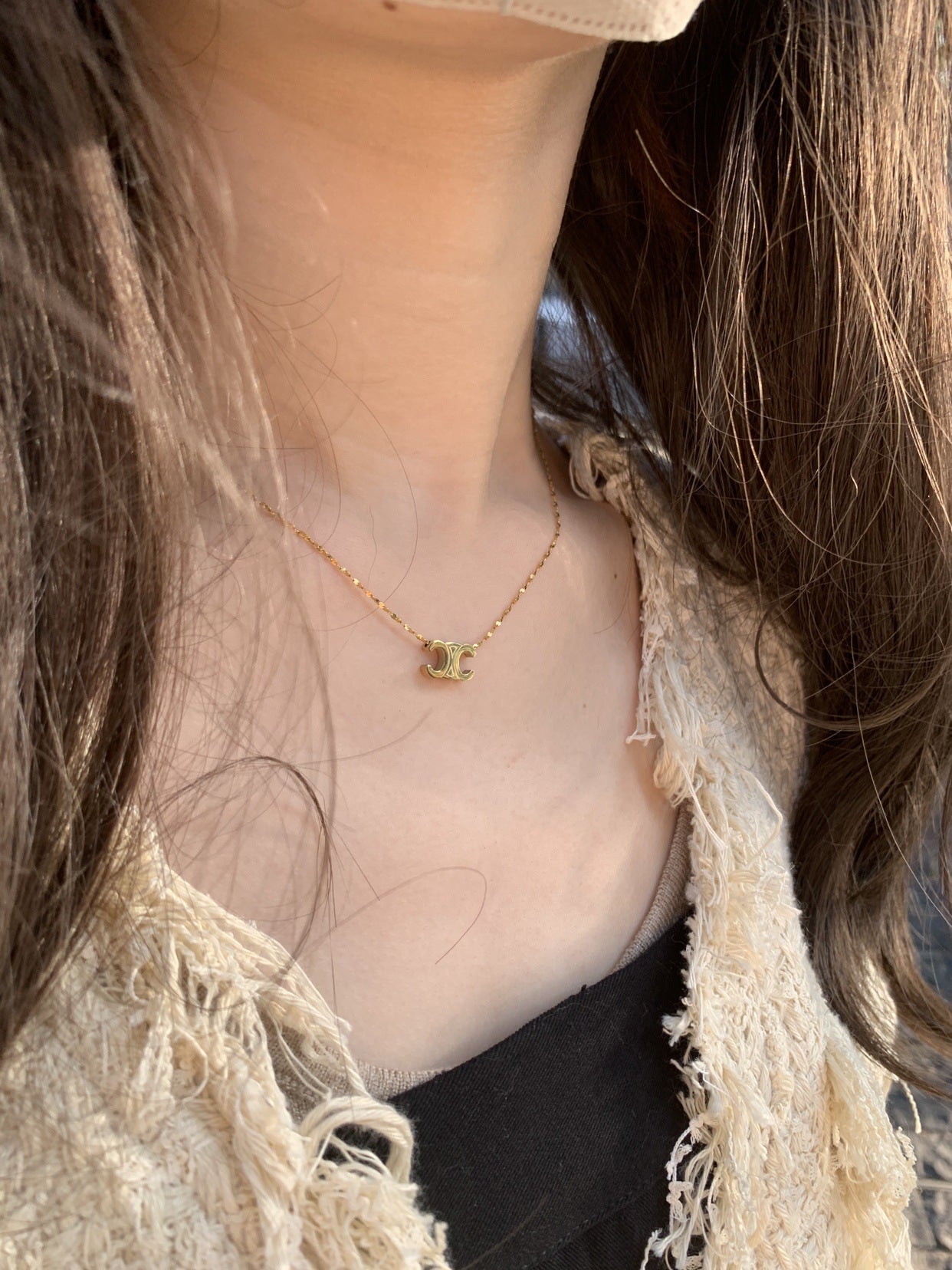Women's Titanium Steel Clavicle Chain Necklace Square Cartoon Design Hausofjb