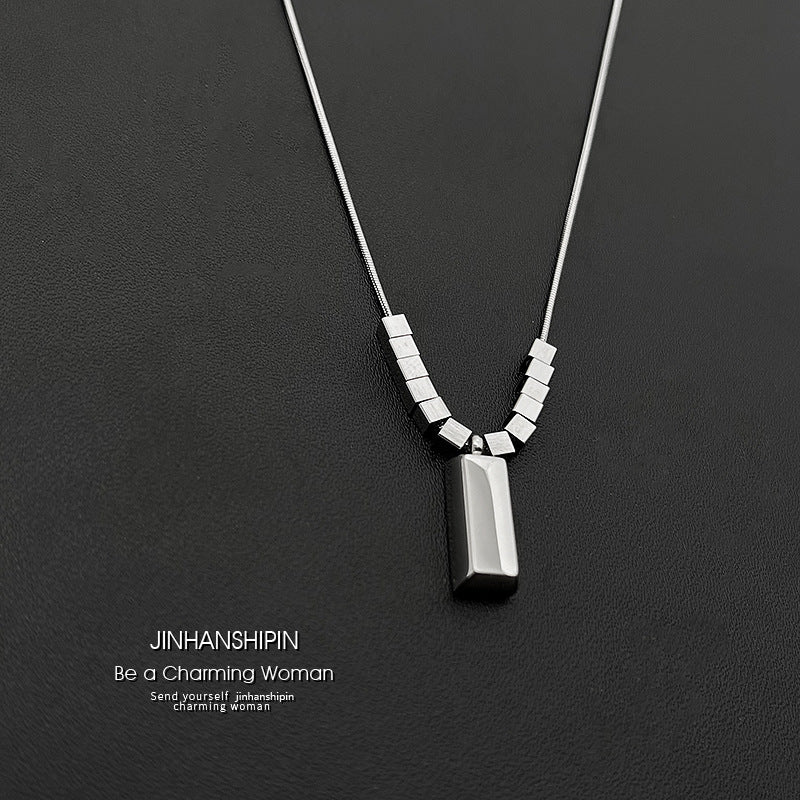 Unisex Square Sier Brick Snake Bone Necklace Titanium Steel Korean Japanese Hausofjb