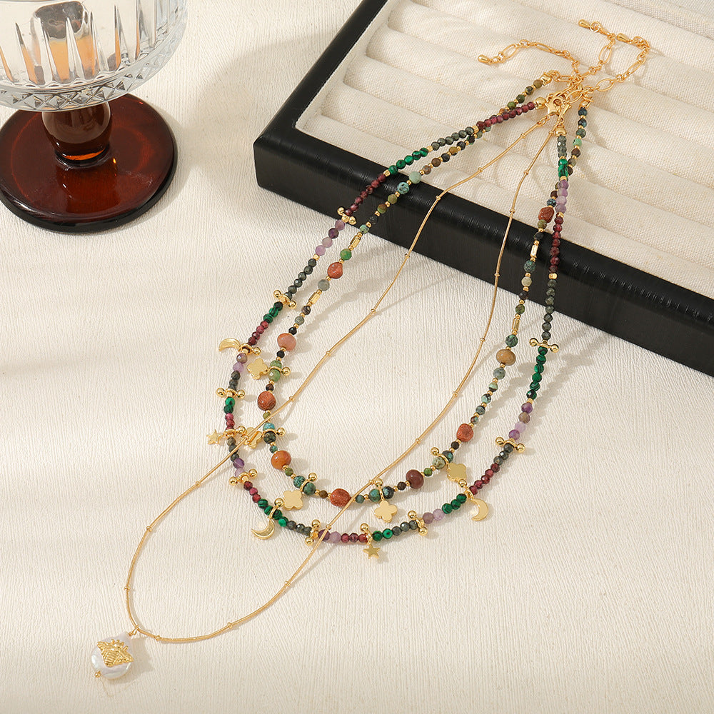 Women's Bohemian Four Leaf Clover Bead Copper Necklace Retro Style Hausofjb