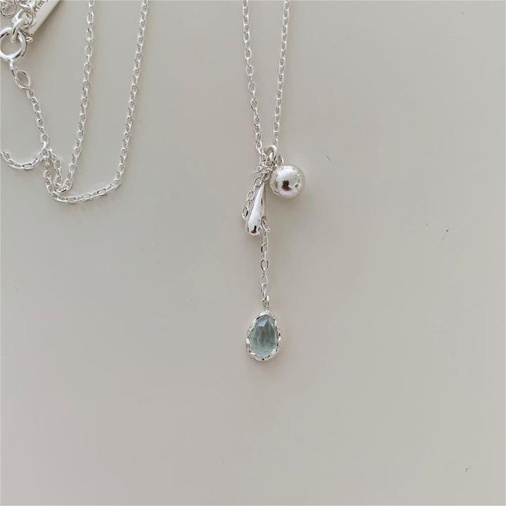 Korean Style Sterling Silver Zircon Necklace Blue Diamond Hausofjb