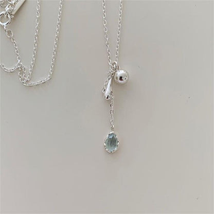 Korean Style Sterling Silver Zircon Necklace Blue Diamond Hausofjb