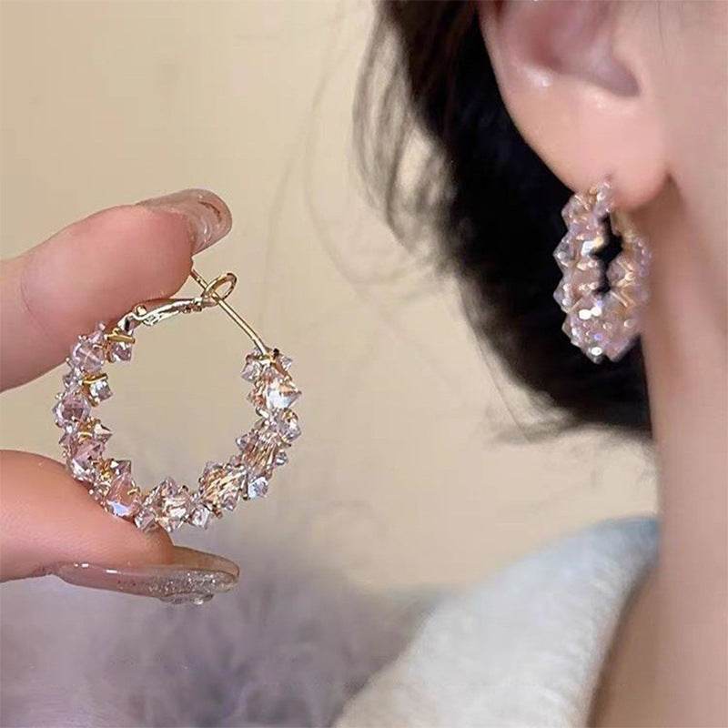 Dazzling Irregular Crystal Circle Hoop Earrings with S925 Sterling Silver Post, New Trend Elegant Geometry Earrings for Women Gifts | Cubic Zirconia