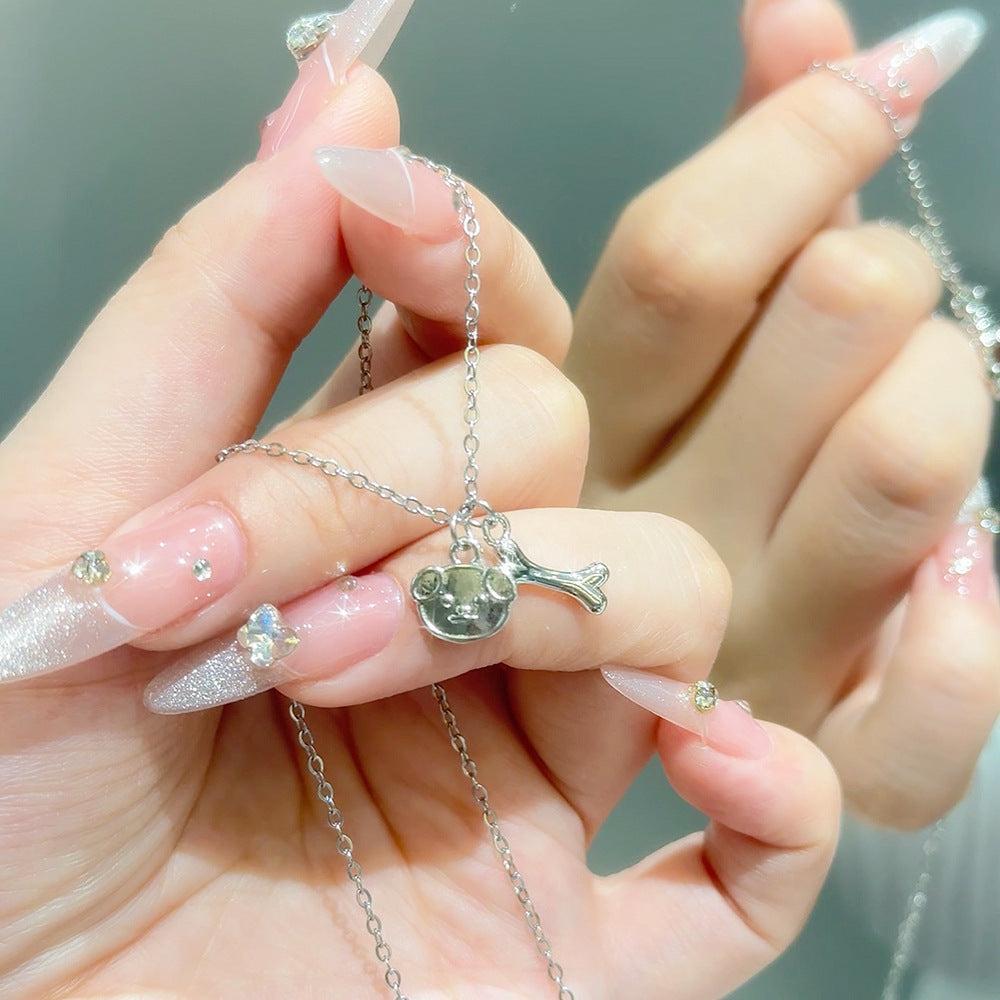 Women's White Chalcedony Titanium Steel Necklace Bow Design High Grade Classic Hausofjb