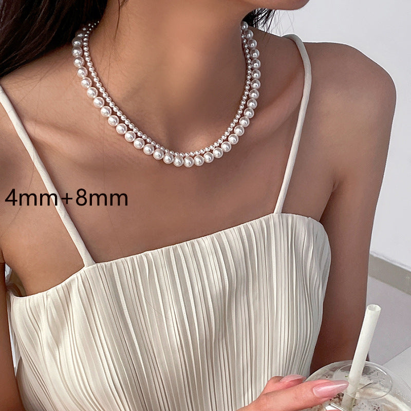 Removable Twin Pearl Necklace Titanium Steel Vintage Casual Style Japan Korea Hausofjb