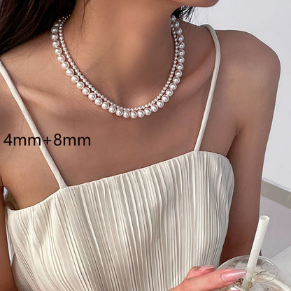 Removable Twin Pearl Necklace Titanium Steel Vintage Casual Style Japan Korea Hausofjb