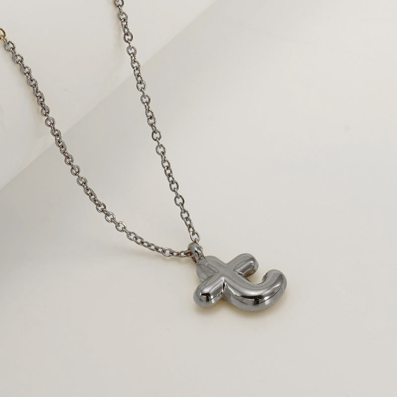 English Letter Necklace For Women Titanium Steel Bubble Glossy Finish Hausofjb