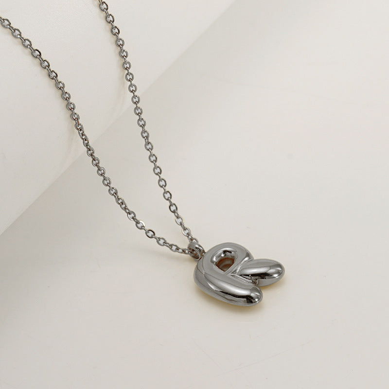 English Letter Necklace For Women Titanium Steel Bubble Glossy Finish Hausofjb