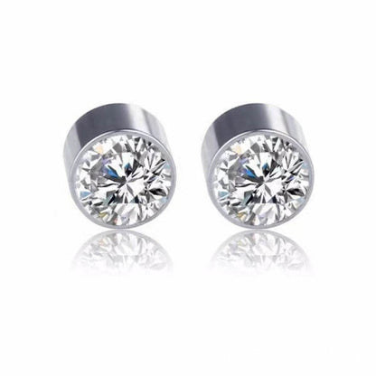 Multicolor Stainless Steel Magnetic Round Stud Earrings for Men Women, 6mm Round CZ Inlaid Magnetic Earrings Non-Piercing Clip On Stud Earring