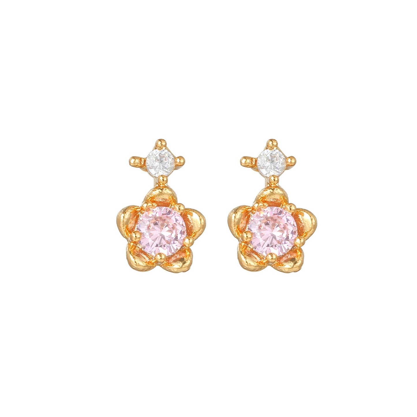 16 Pairs Pink Heart Stud Hoop Huggies Drop Earrings Set, 18K Gold Plated Stacking CZ & Pearl Designs, Planet Snowflake Moon Star | Cubic Zirconia