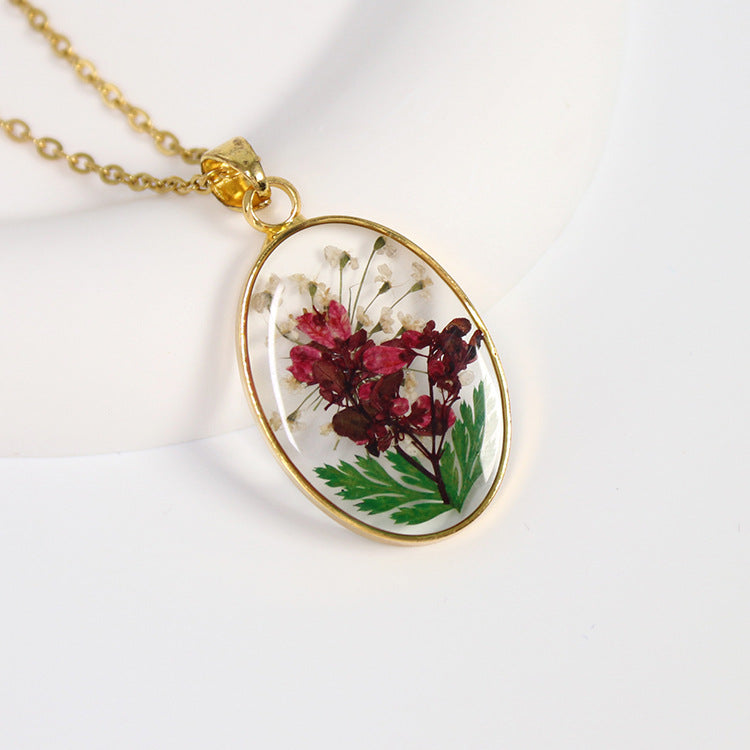 Preserved Flower Necklace Epoxy Resin Jewelry French Retro Style Hausofjb