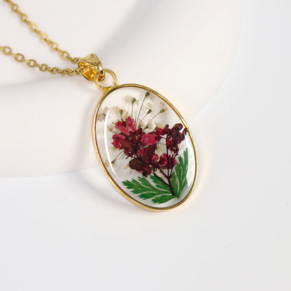 Preserved Flower Necklace Epoxy Resin Jewelry French Retro Style Hausofjb