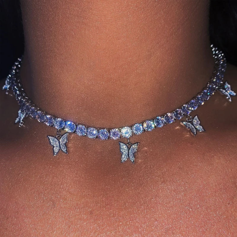 Alloy Butterfly Rhinestone Pearl Clavicle Chain Necklace Europe Style Hausofjb