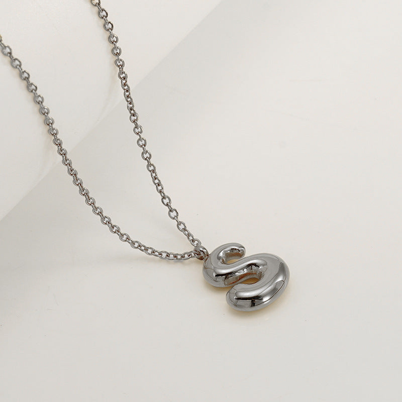 English Letter Necklace For Women Titanium Steel Bubble Glossy Finish Hausofjb
