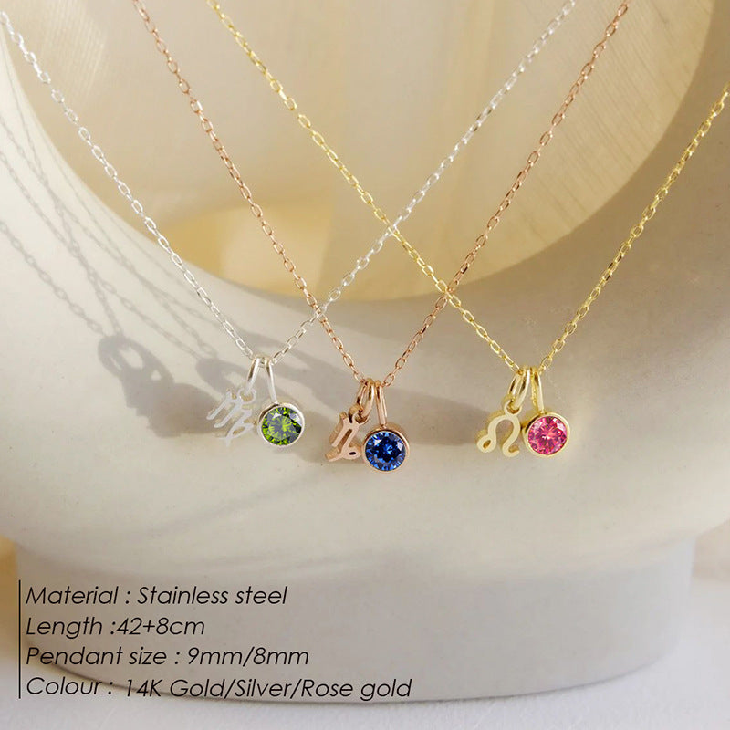 Birthstone Constellation Pendant Necklace For Women Titanium Steel Hausofjb