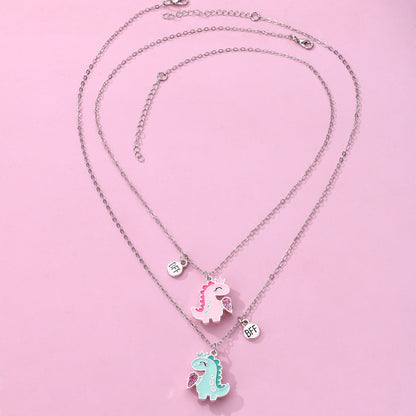 Crown Small Dinosaur Alloy Magnetic Necklace Unisex Love Pendant Hausofjb